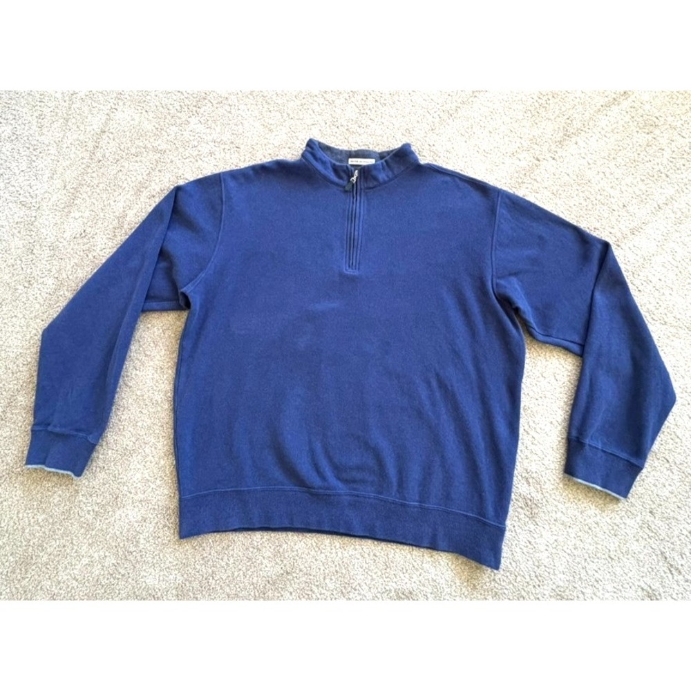 Peter Millar Men's XL 1/4 Zip Cotton Pullover Blue Mock Neck Sweater Stretch EUC